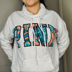 All white hoodie with pink logo !